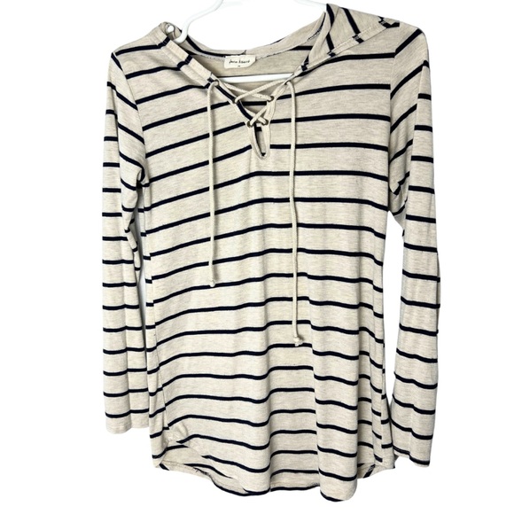 Free Kisses Tops - Free Kisses Hoodie Top Cream And Navy Striped Nautical Size Medium